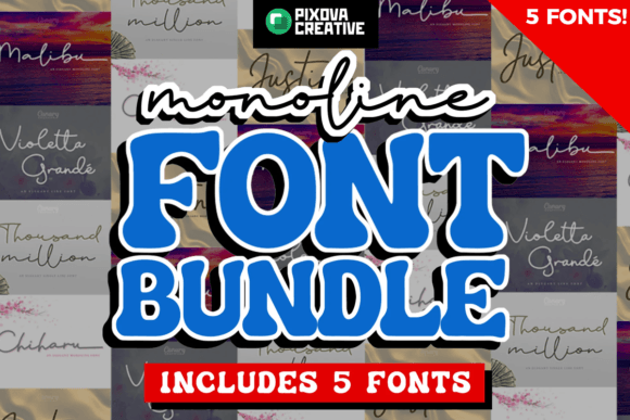 Monoline 5 Script Bundle Font - Featured Image